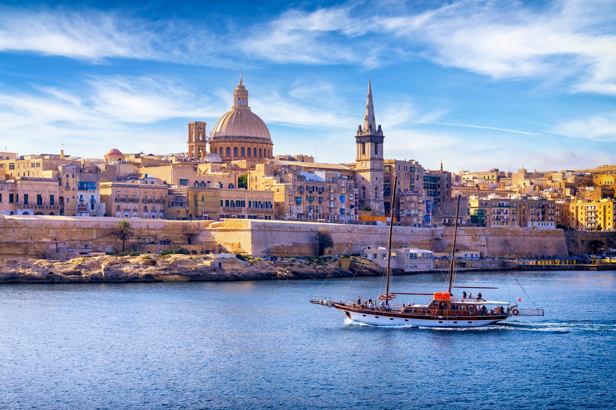 A view of Valletta’s Marsamxett Harbour and Cathedral of Saint Paul
