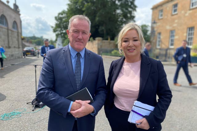 Sinn Fein vice president Michelle O’Neill and party colleague Conor Murphy met Chris Heaton-Harris at Hillsborough Castle (Jonathan McCambridge/PA)