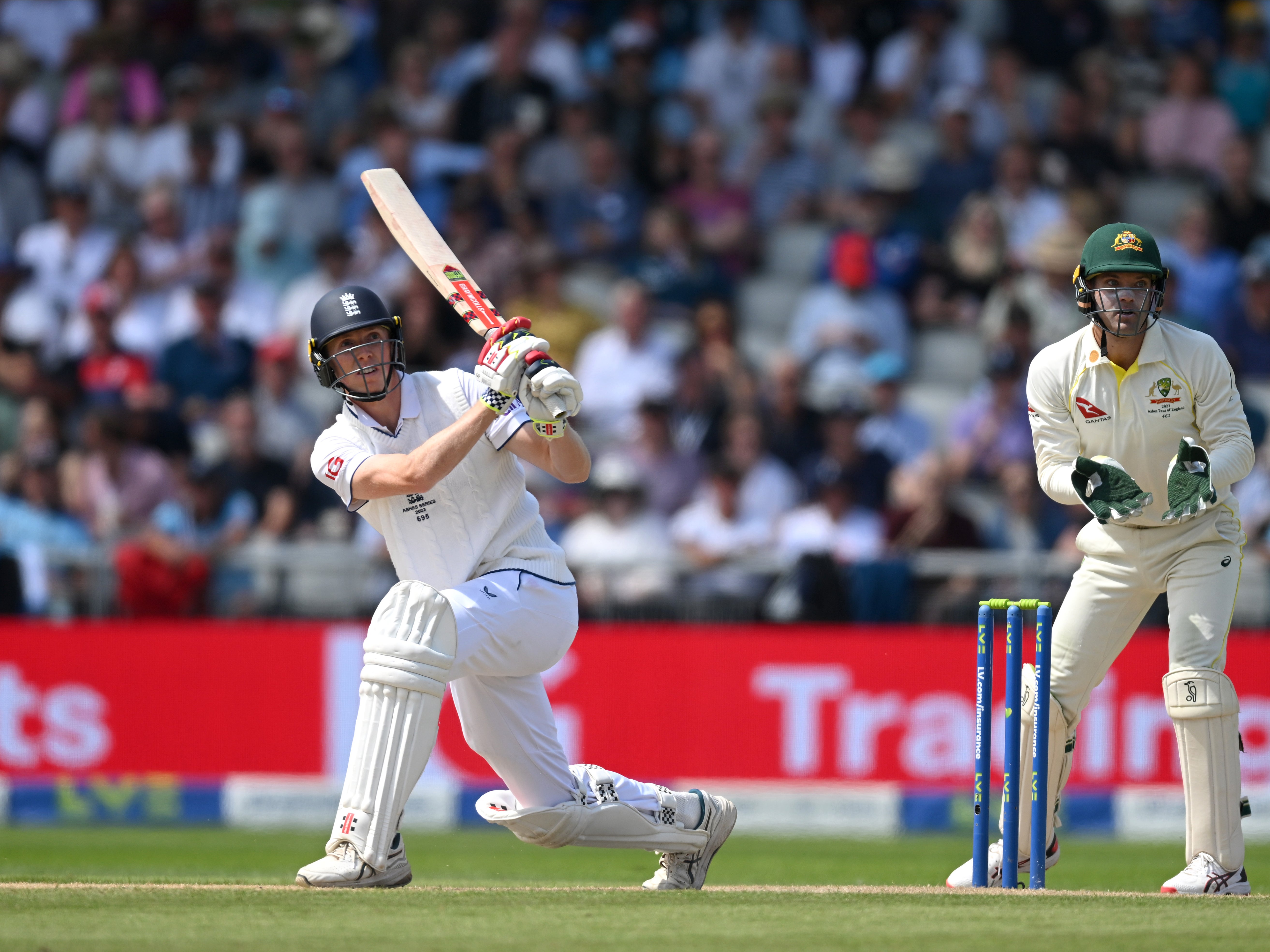 Zak Crawley in action during day two at Old Trafford