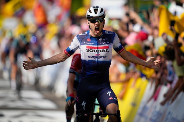 Kasper Asgreen took his first career Tour de France stage win in Bourg-en-Bresse (Daniel Cole/AP)