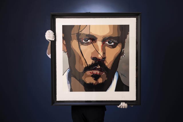A self-portrait by Johnny Depp titled Five is unveiled at Castle Fine Art in London ahead of prints being made available to buy (David Parry/PA)