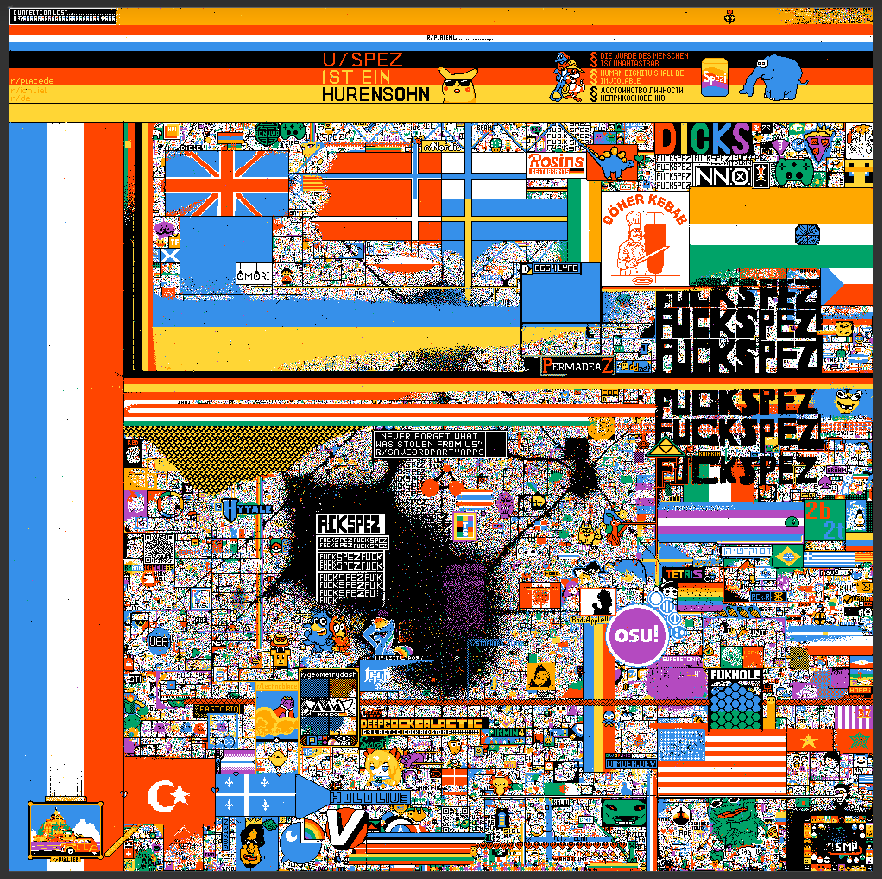 A screenshot of Reddit Place at 5.30pm (BST) on 20 July, 2023