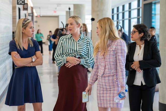 <p>Plaintiffs Amanda Zurawski, Austin Dennard, Taylor Edwards and Elizabeth Waller appear inside a Texas courthouse on 20 July during hearings in their lawsuit against the state’s anti-abortion law</p>