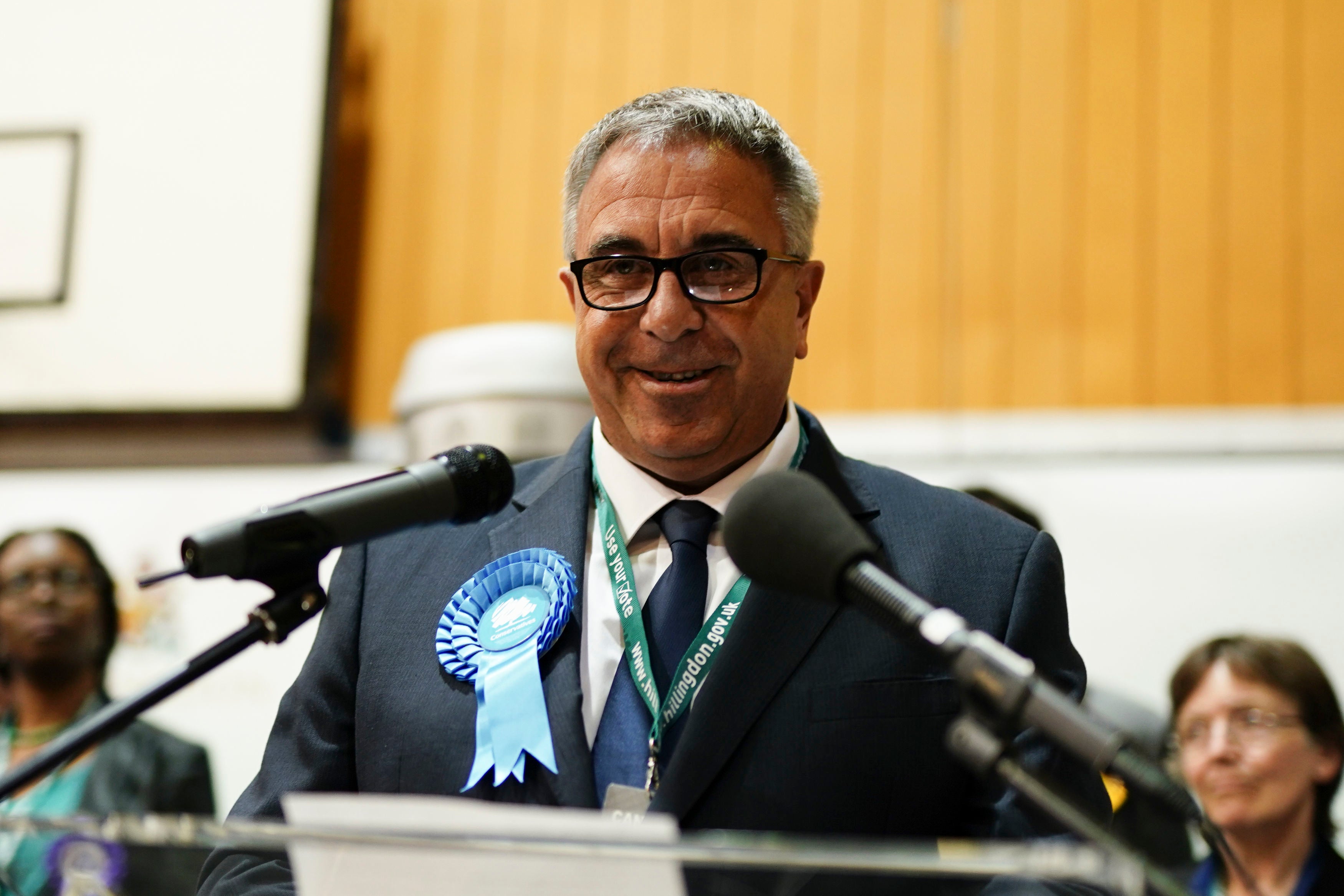 Conservative MP Steve Tuckwell delivers a speech after winning the Uxbridge and South Ruislip by-election
