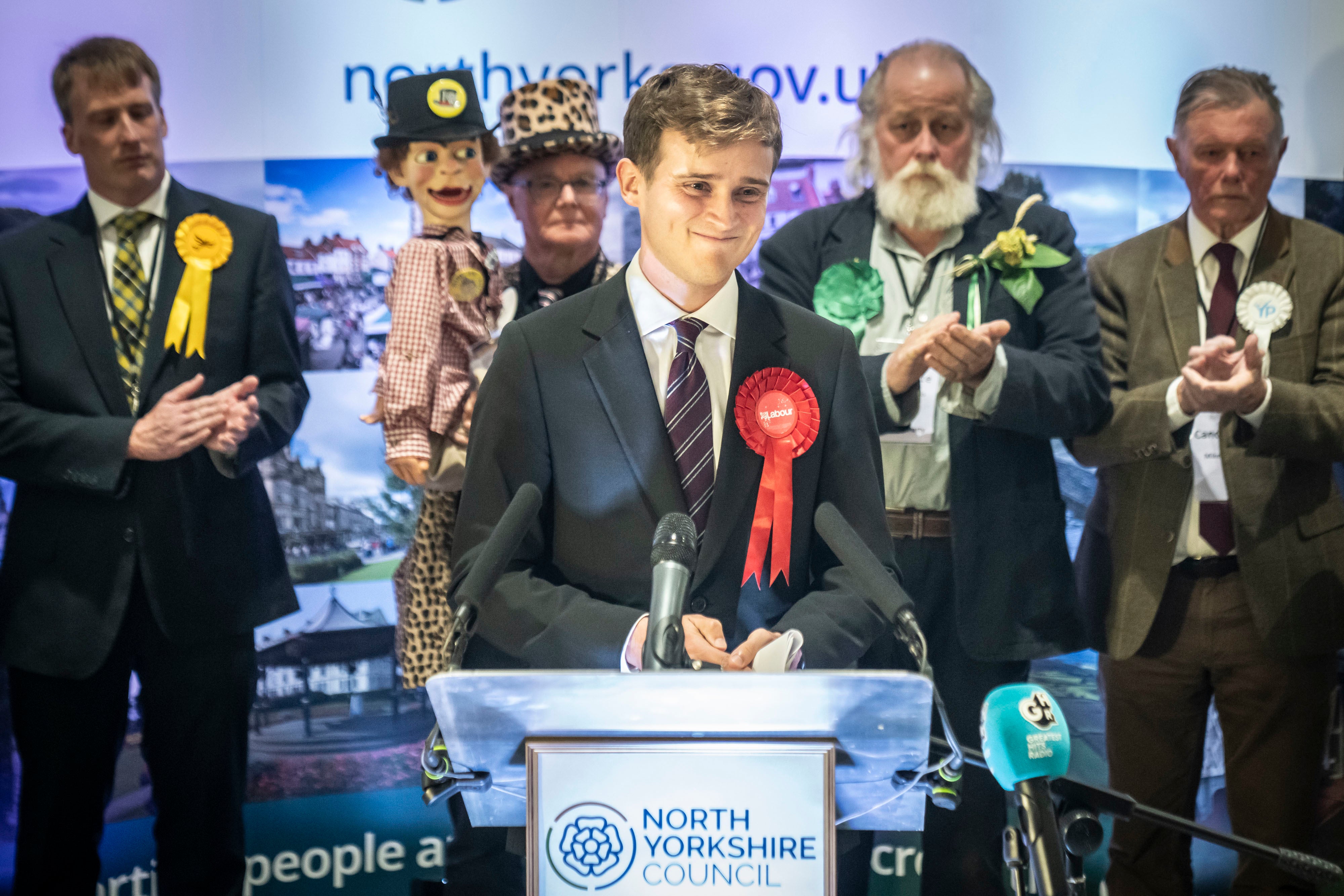 By-election winner Keir Mather speaks after the results were announced for Selby and Ainsty