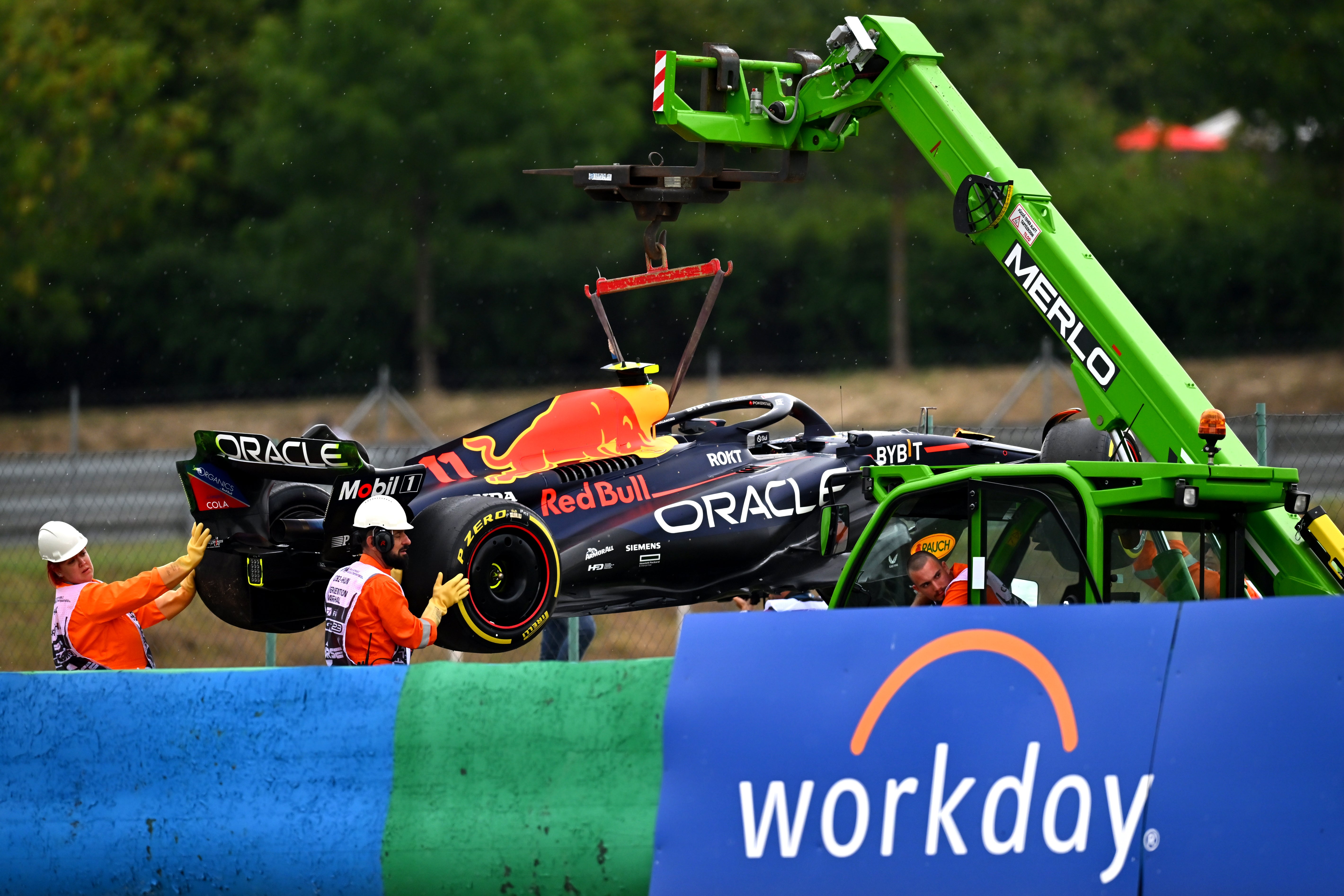 Sergio Perez crashed early in first practice in Hungary