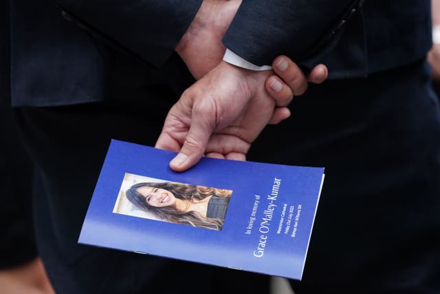 Mourners paid their respects to Grace O’Malley-Kumar at Westminster Cathedral (Jonathan Brady/PA)