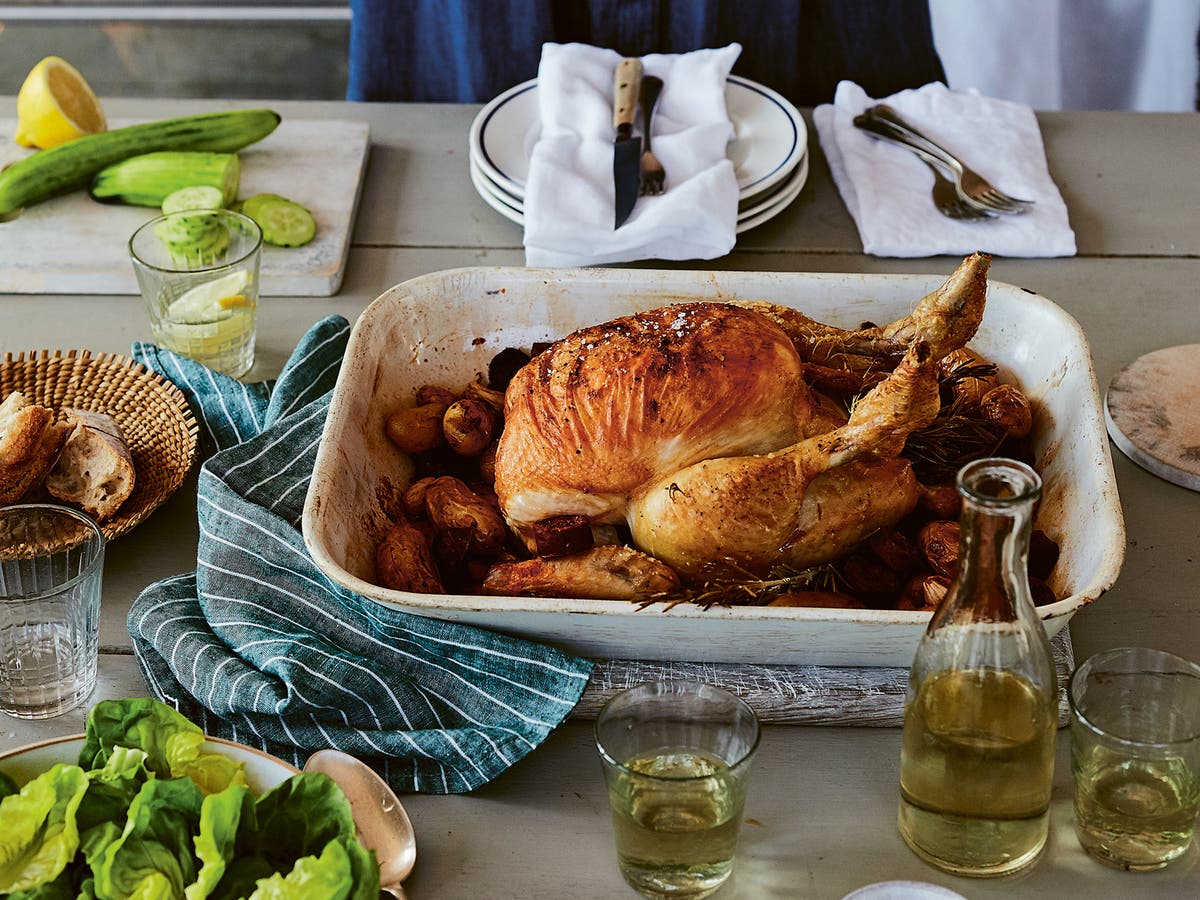 Roast chicken with chorizo, garlic and rosemary