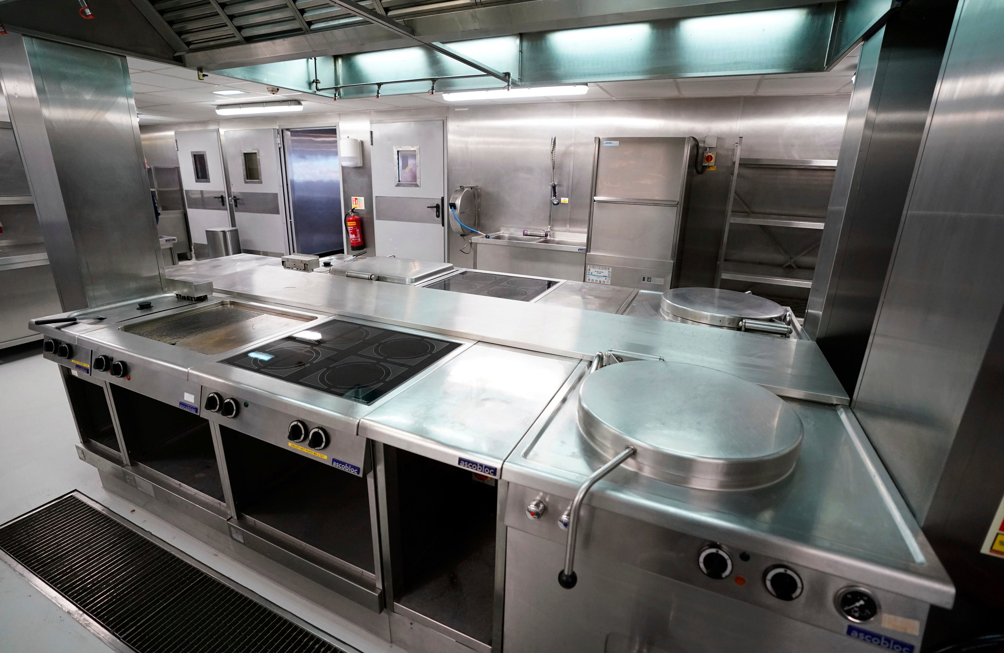 A view of the kitchen on board the Bibby Stockholm