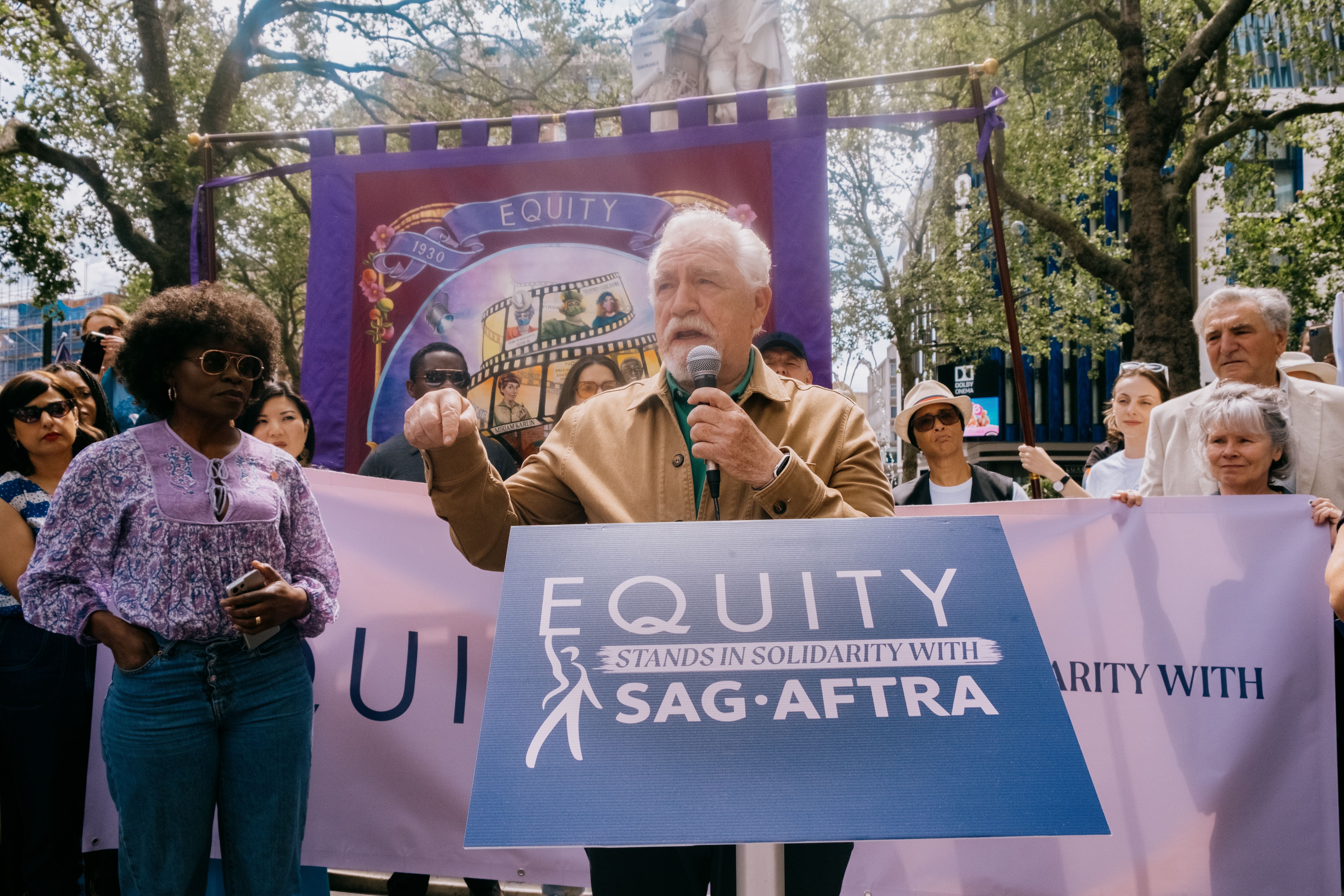 Brian Cox speaks at Equity rally in support of SAG-AFTRA and WGA strike