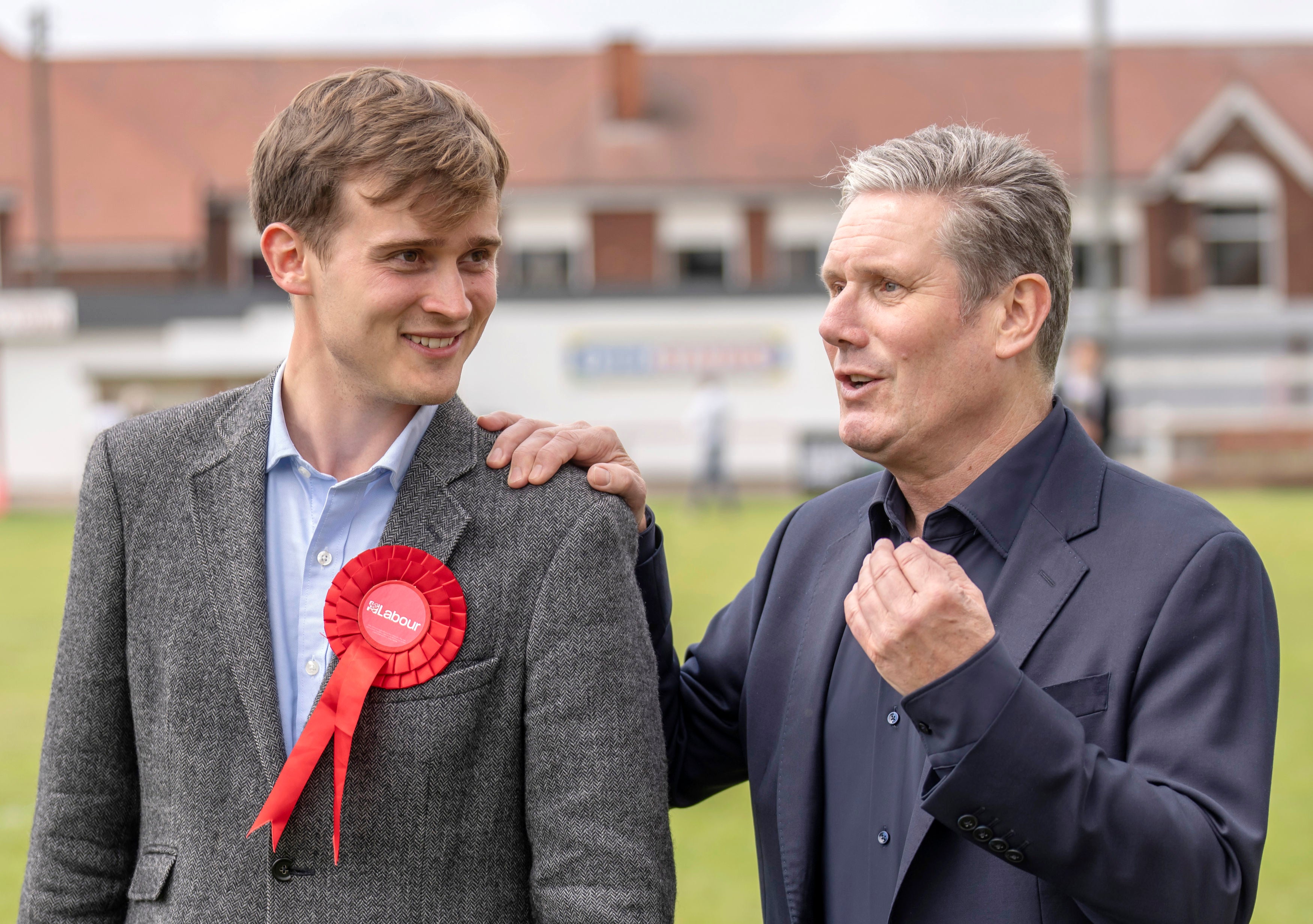 Newly elected Labour MP Keir Mather (left), with Labour leader Sir Keir Starmer at Selby football club, North Yorkshire, after winning the Selby and Ainsty by-election