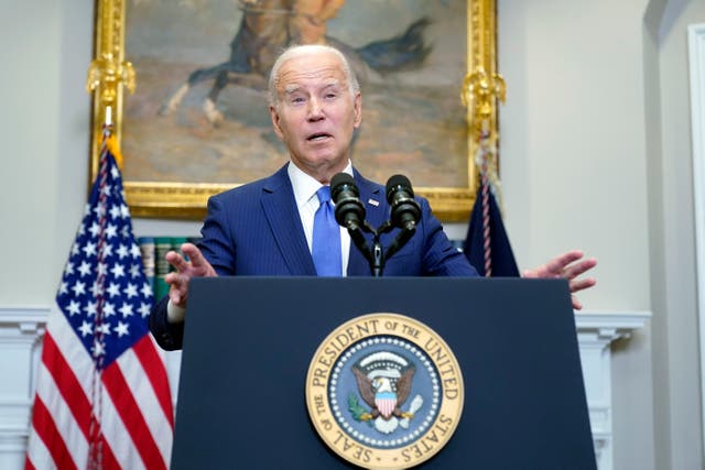 <p>President Joe Biden speaks about artificial intelligence in the Roosevelt Room of the White House on Friday </p>