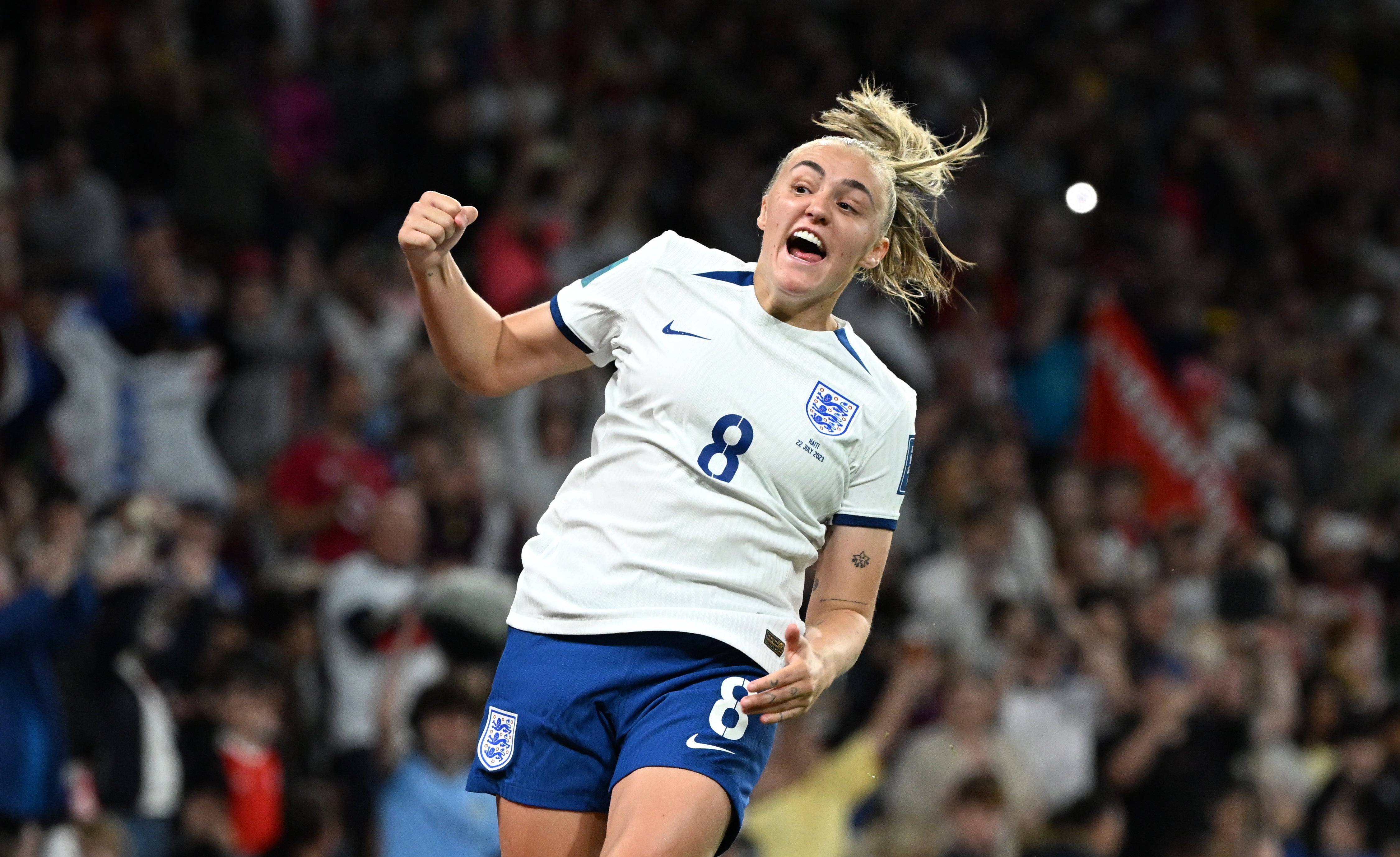 Georgia Stanway of England celebrates scoring against Haiti