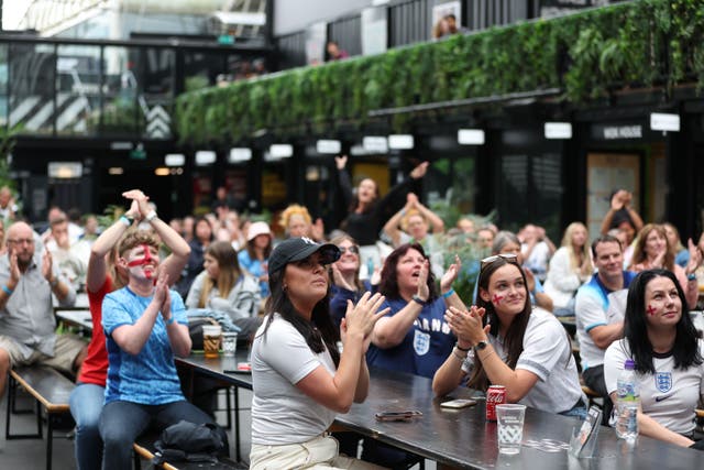 England fans watch the screening of the FIFA Women’s World Cup 2023 Group D match between England and Haiti, at BOXPARK Croydon. Picture date: Saturday July 22, 2023.