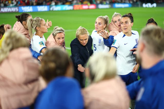 <p>Sarina Wiegman rallies her troops after a narrow escape</p>