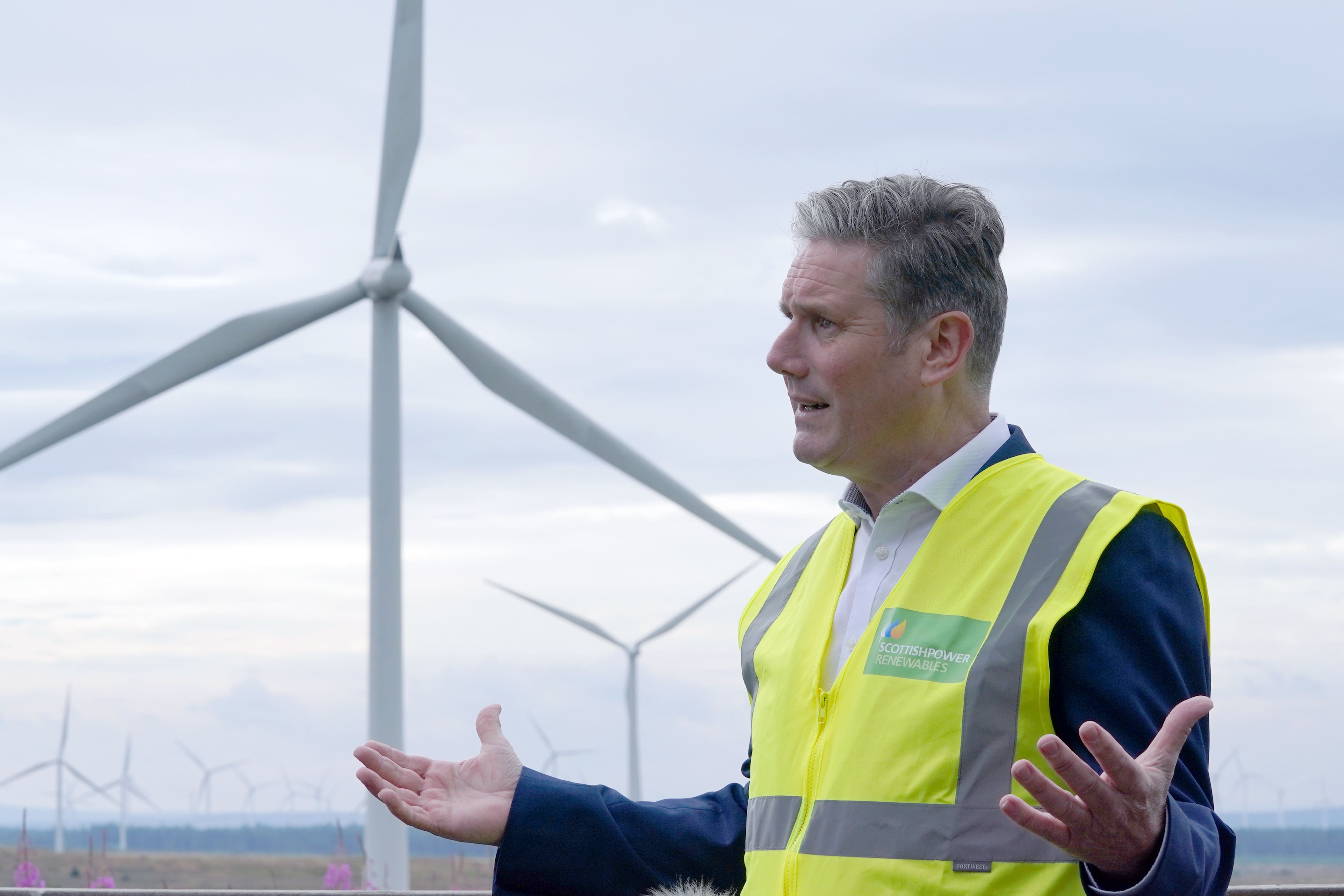 Labour leader Sir Keir Starmer during a visit to Whitelees windfarm (Andrew Milligan/PA)