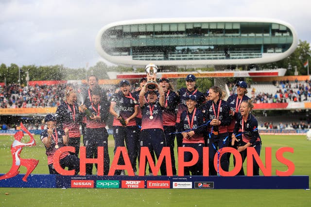 England celebrate after winning the 2017 Women’s World Cup (John Walton/PA)
