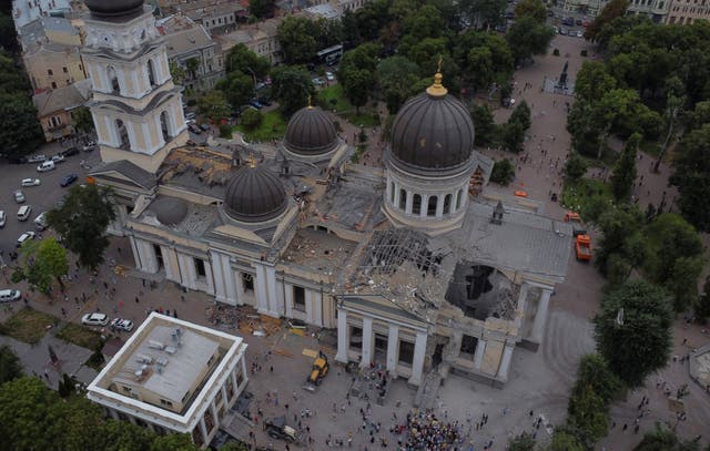 <p>The Transfiguration Cathedral in Odesa, after it had been hit by Russian missile strikes </p>