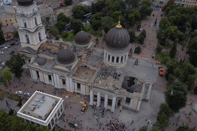 <p>The Transfiguration Cathedral in Odesa, after it had been hit by Russian missile strikes </p>