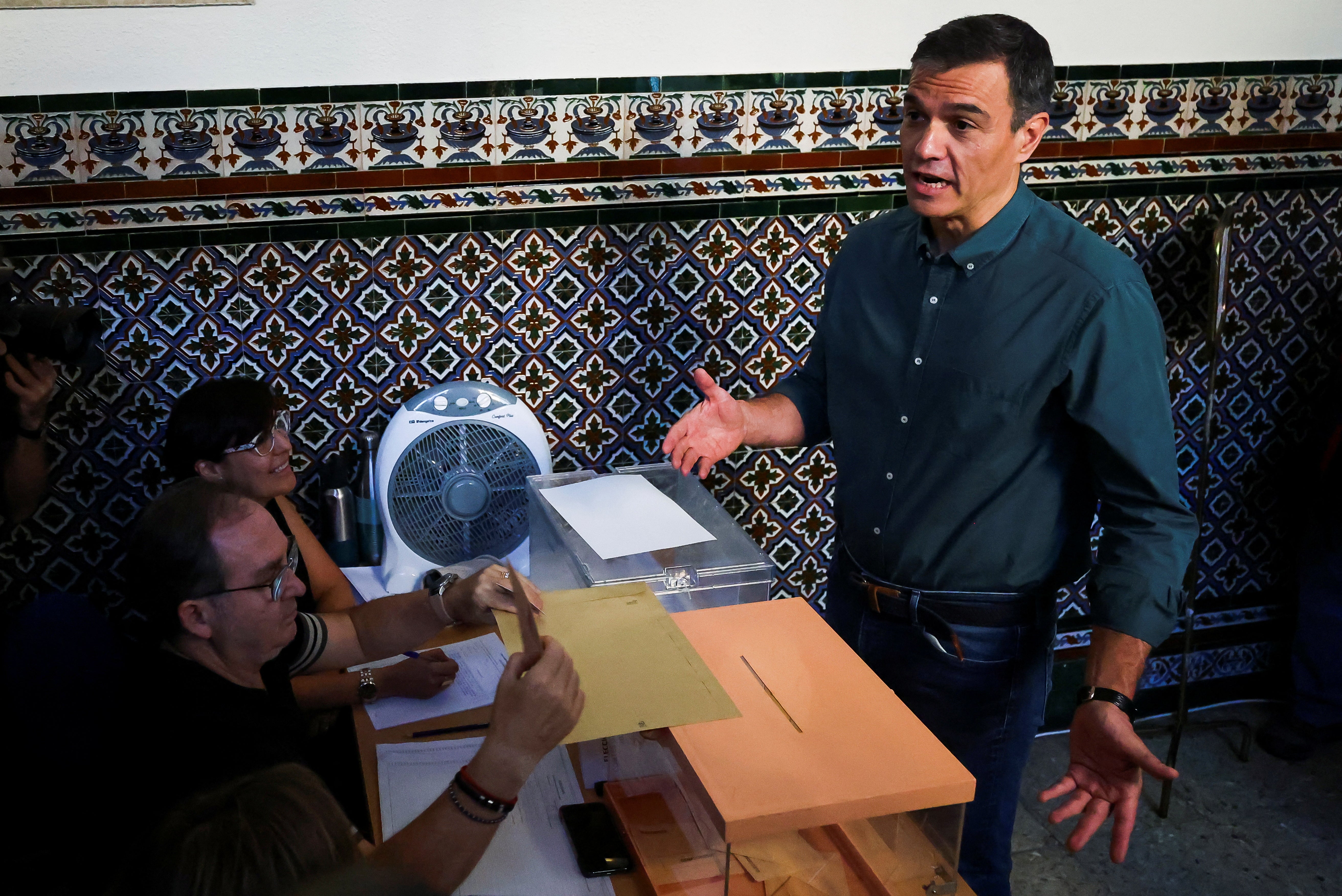 Spain's Socialist leader and Prime Minister Pedro Sanchez votes during the general snap election in Madrid