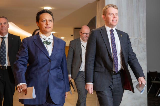 <p>Justice Minister Kiri Allan, front left, walks with New Zealand Prime Minister Chris Hipkins</p>