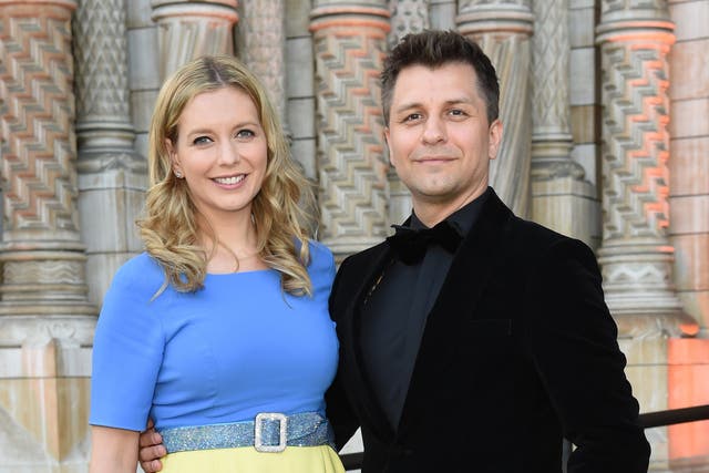 <p>Rachel Riley and Pasha Kovalev attend the Tusk Ball 2022 at the Natural History Museum in honour of African conservation on May 19, 2022</p>