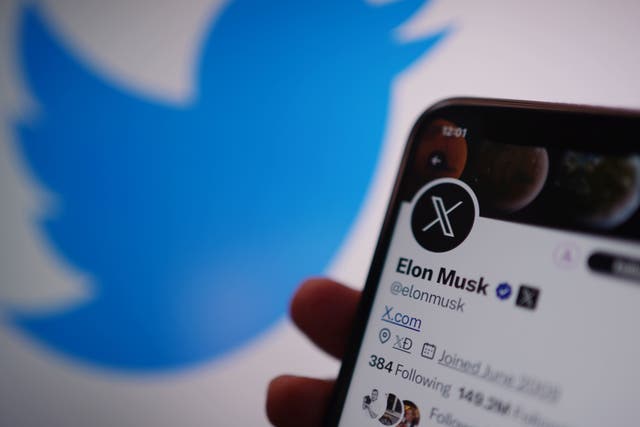 A phone displays the Twitter account for Elon Musk, showing the new logo for Twitter (Yui Mok/PA)