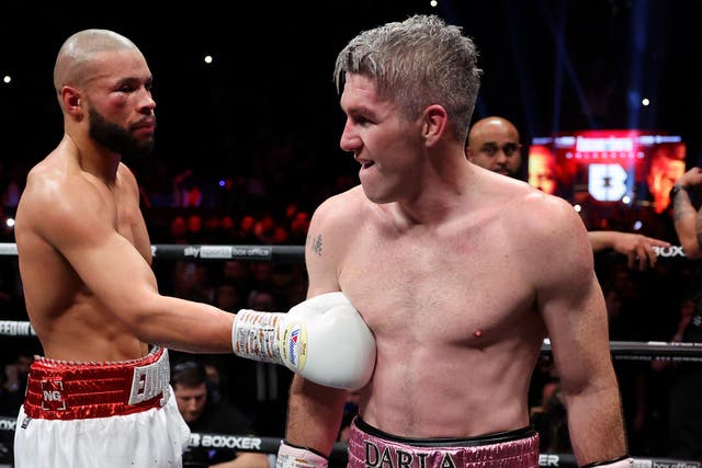 <p>Liam Smith (right) after stopping Chris Eubank Jr in January</p>