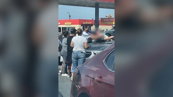 <p>Moment baby locked in hot car rescued.</p>