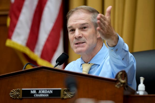 <p>Rep. Jim Jordan, R-Ohio, speaks during a House Judiciary subcommittee hearing on what Republicans say is the politicization of the FBI and Justice Department and attacks on American civil liberties on Capitol Hill in Washington, Thursday, July 20, 2023. </p>