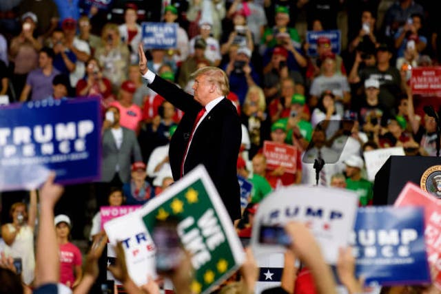 <p>Donald Trump during 2018 rally at the Erie Insurance Arena in  Pennsylvania</p>