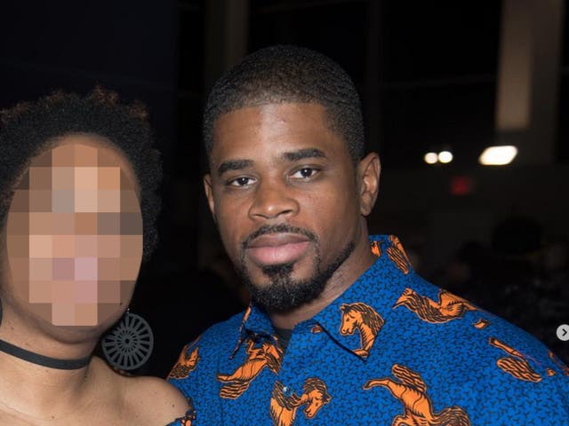 <p>Tafari Campbell sees Black Panther in 2018 with his wife Sherise, whose face has been blurred to protect her privacy</p>