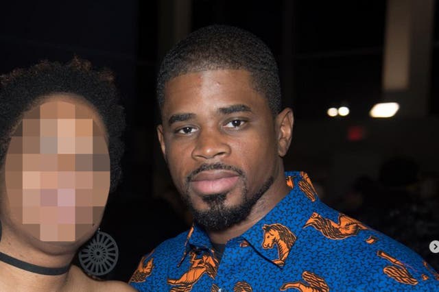 <p>Tafari Campbell sees Black Panther in 2018 with his wife Sherise, whose face has been blurred to protect her privacy</p>