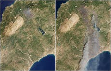 Satellite images show how wildfires spread to engulf large parts of Greek islands