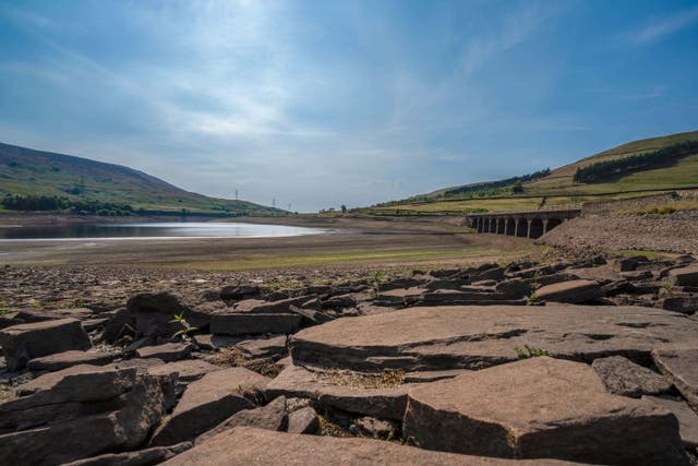 Low water levels at Woodhead Reservoir in Longdendale, Derbyshire, in August 2022 (Alamy/PA)