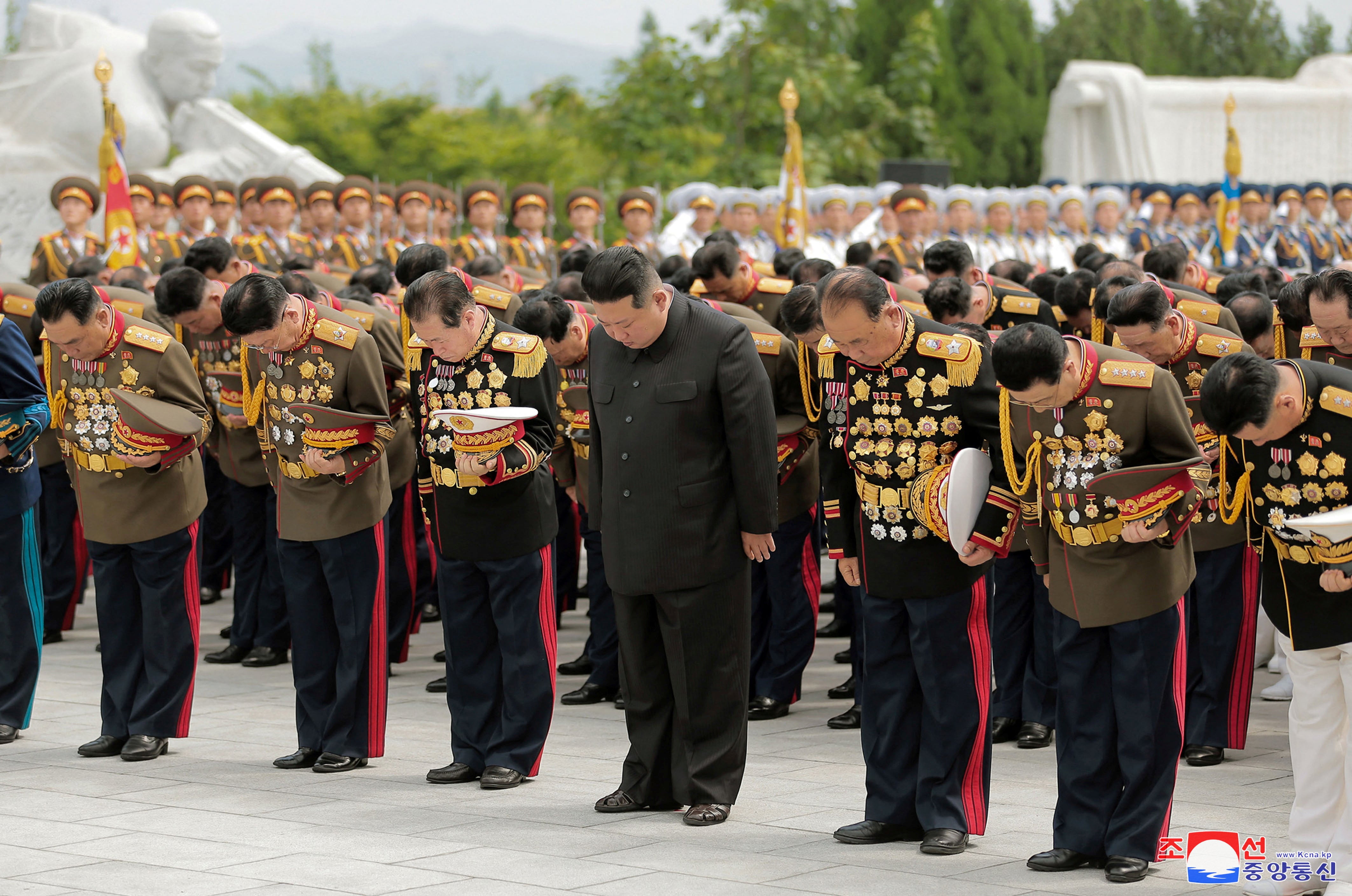 North Korea’s leader Kim Jong Un offers a silent prayer to pay tribute to the North’s soldiers killed in the Korean War