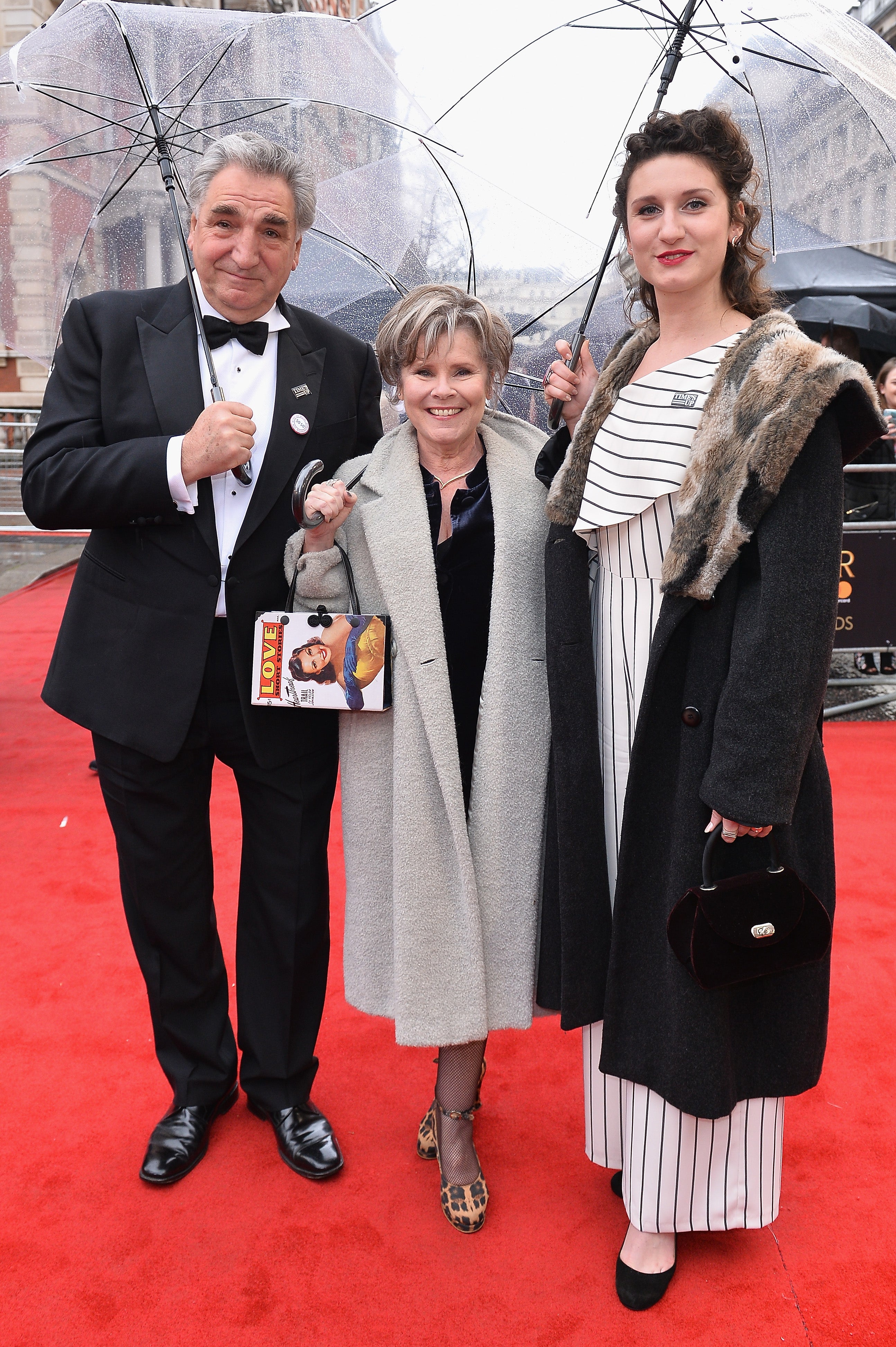 Jim Carter, Imelda Staunton and Bessie Carter attend The Olivier Awards with Mastercard at Royal Albert Hall on April 8, 2018