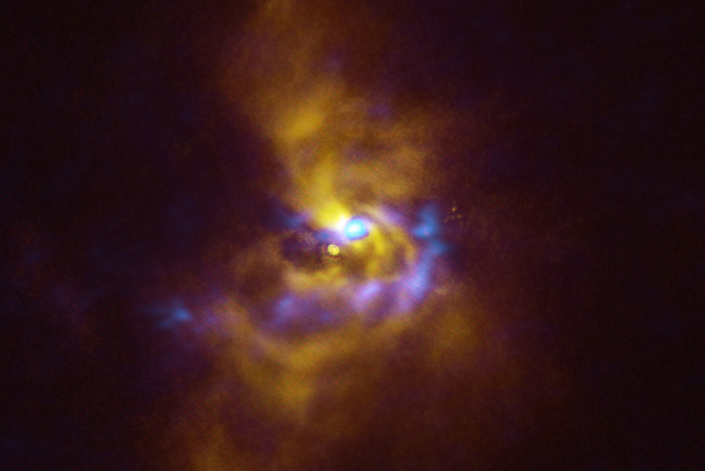 V960 Mon, located over 5000 light-years away in the constellation Monoceros (ALMA/ESO/NAOJ/NRAO/Weber et al)