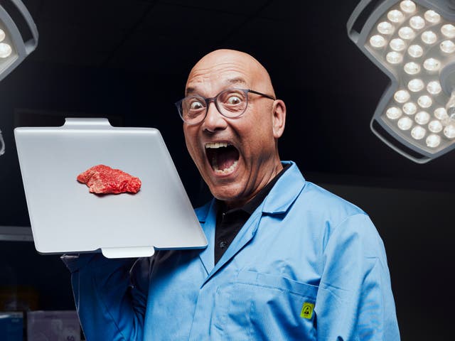 <p>Flesh in the pan: Gregg Wallace in a promotional photo for ‘The British Miracle Meat' </p>