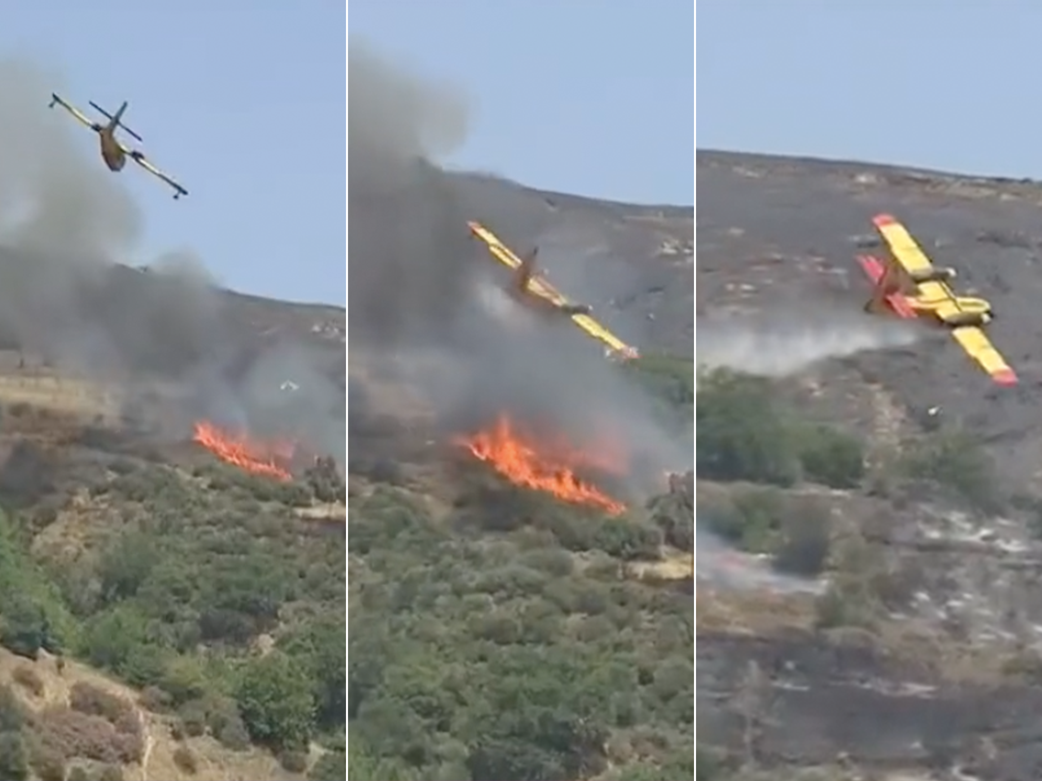 Live television pictures captured the crash of a firefighting plane near Platanistos, on the island of Evia, Greece