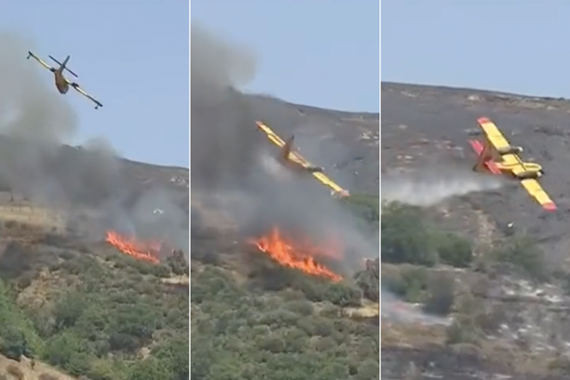<p>Live television pictures captured the crash of a firefighting plane near Platanistos, on the island of Evia, Greece</p>