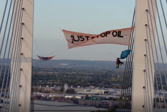 A trial was previously told that protesters previously scaled the Queen Elizabeth II Bridge unfurled a Just Stop Oil banner and rigged up hammocks (Essex Police/PA)