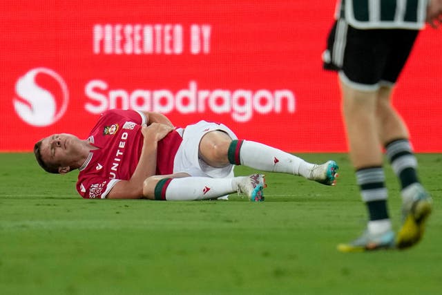 <p>Wrexham forward Paul Mullin picked up an injury in his side’s 3-1 win against a youthful Manchester United </p>