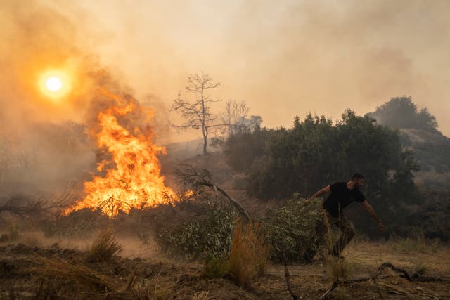 <p>Wildfires are ravaging Rhodes, pictures, as well as Corfu, Evia, and the Peloponnese region </p>