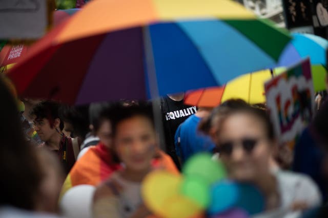 <p>File: People attend the annual Tokyo Rainbow Parade in Tokyo to show support for members of the LGBT community</p>