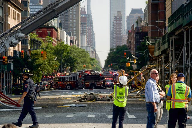 <p>Debris from the construction crane that collapsed in Manhattan, New York lies on the street on 26 June </p>