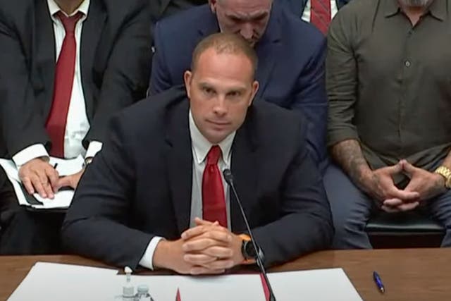 <p>Former intelligence officer David Grusch discusses unidentified aerial phenomena during a House Subcommittee for National Security hearing</p>