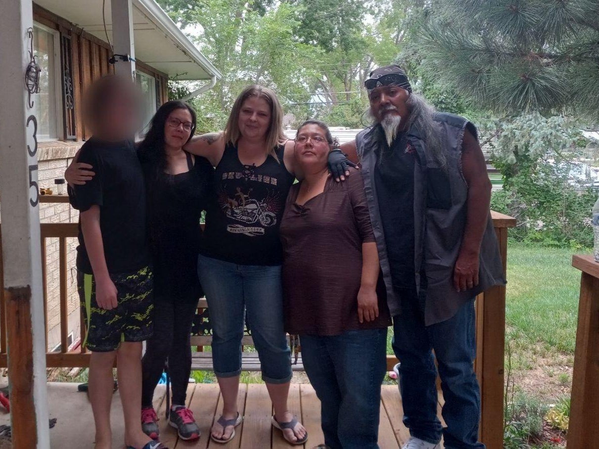 The 14-year-old boy who died is pictured, left, along with Rebecca Vance, Trevala Jara, Christine Vance and Ms Jara’s husband days before the trio left for the Colorado wilderness