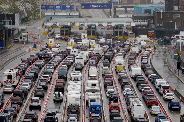 Cars queue at the Port of Dover, Kent, as the busy summer travel period continues (Gareth Fuller/PA)