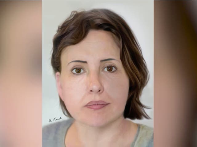 <p>Officials released a reconstructed image of what the victim—whose remains were discovered in three suitcases—may have looked like</p>